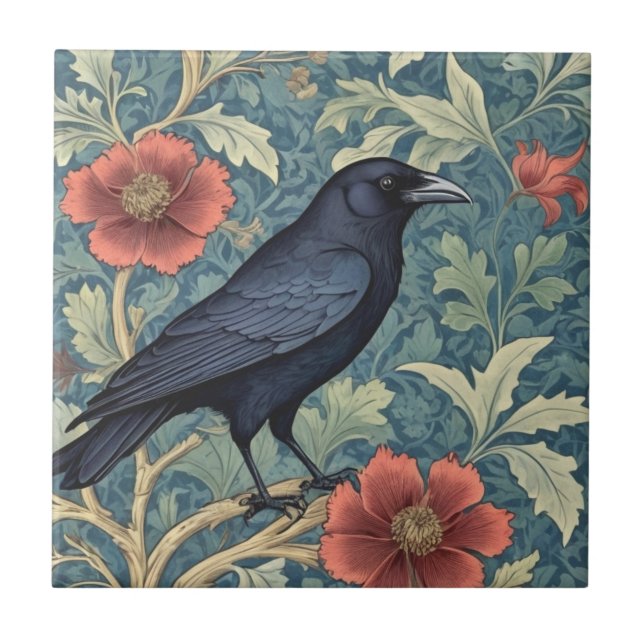 Azulejo Black Crow Bird William Morris estilo Derecha (Frente)