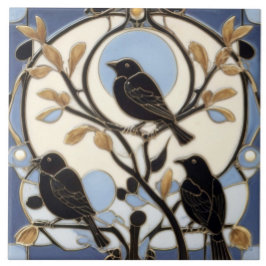 Azulejo Black Crows Art Nouveau Birds Art Deco Bird