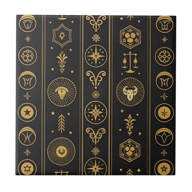 Azulejo Black Gold Zodiac Sign (1) (Frente)
