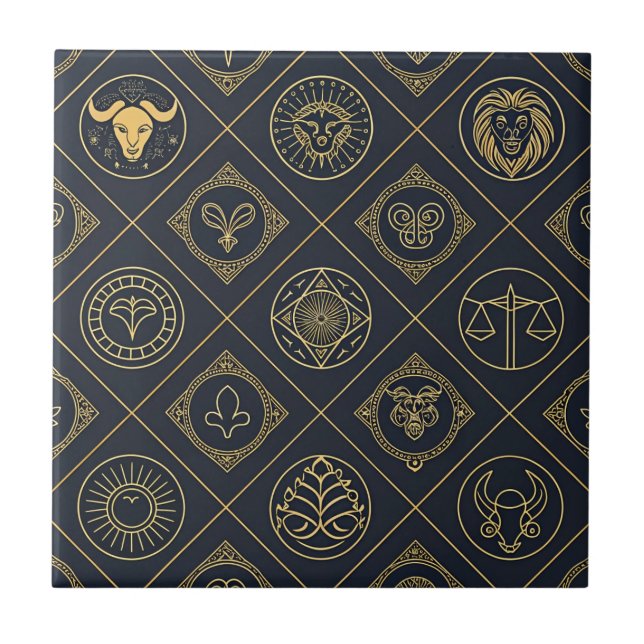 Azulejo Black Gold Zodiac Sign (2) (Frente)