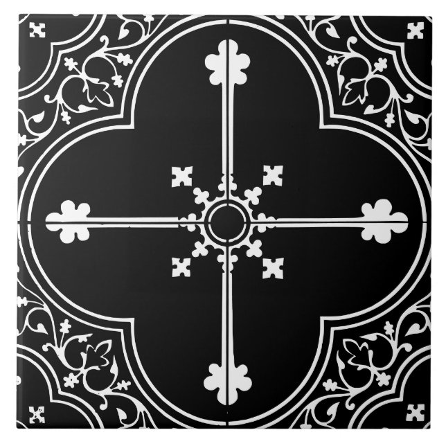 Azulejo Black Gothic Clover Cross Vintage Antique (Frente)