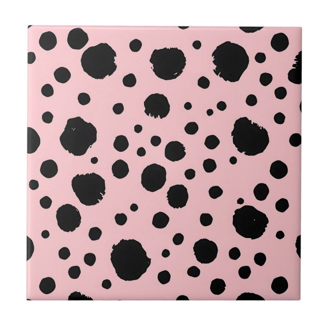 Azulejo Black Ink Spots Pink Polka Pattern (Frente)