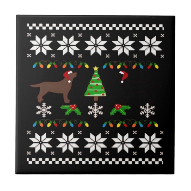 Azulejo Black Labrador y Chocolate Labrador Feliz Navidad (Frente)