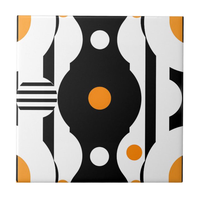 Azulejo Black Orange Retro Mod Geometric (Frente)