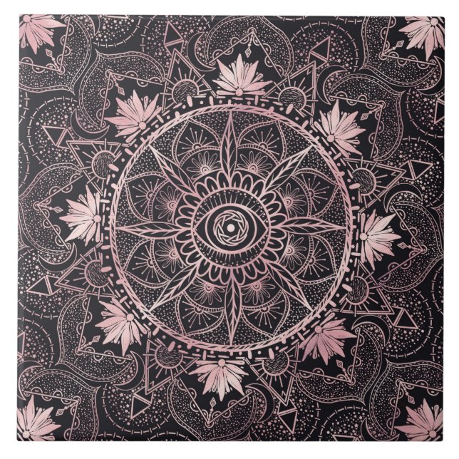 Azulejo Black Pink Eye Mandala (Frente)