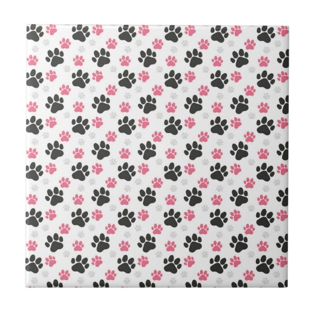 Azulejo Black Pink Paw Print Dog Owner Puppy Lover Pets (Frente)