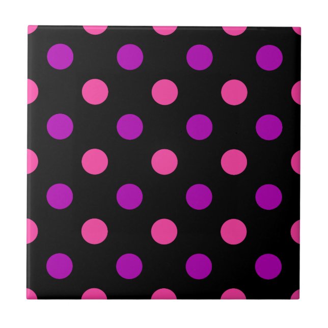 Azulejo Black Purple Pink Polka Dots Pattern  (Frente)