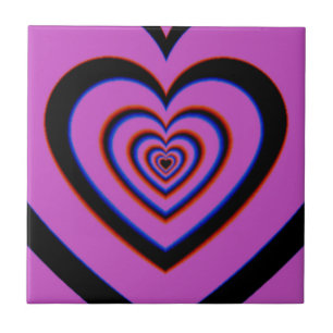 Azulejo Black Purple Trippy Hypnotic Heart Love Pattern