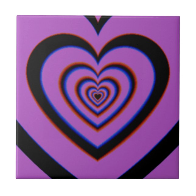 Azulejo Black Purple Trippy Hypnotic Heart Love Pattern (Frente)