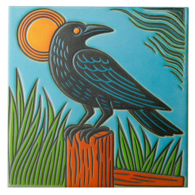 Azulejo Black Raven Bird Tile (Frente)