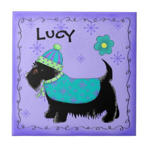 Azulejo Black Scottie Terrier Dog Name Personalized Purple