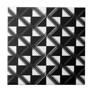Azulejo Black White Geometric Line Pattern Moderno Check