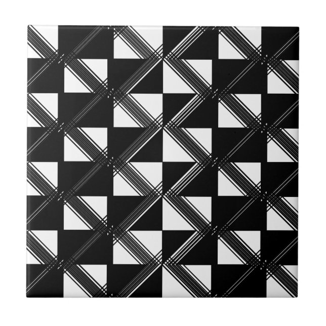 Azulejo Black White Geometric Line Pattern Moderno Check (Frente)