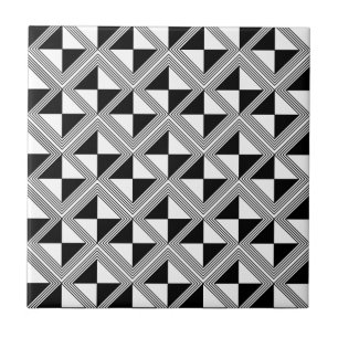 Azulejo Black White Geometric Line Pattern Moderno Check 