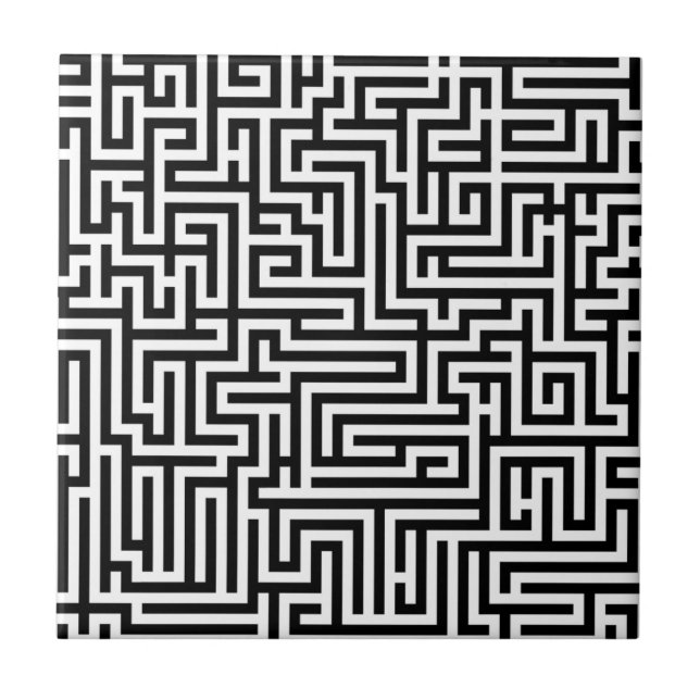 Azulejo Black & White Labyrinth Maze Pattern (Frente)