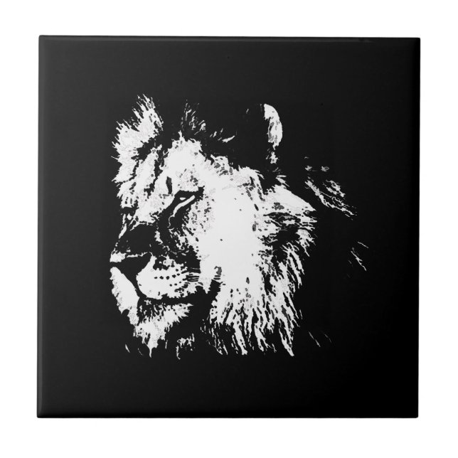 Azulejo Black White Lion - Animal Pop Art (Frente)