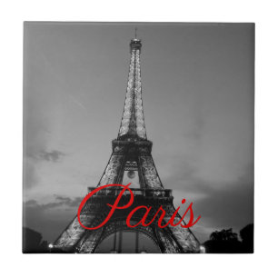 Azulejo Black White Paris City Night Eiffel Tower European