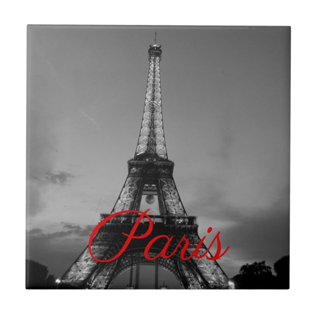 Azulejo Black White Paris City Night Eiffel Tower European (Frente)