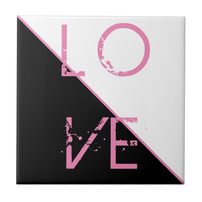 Azulejo Black White Pink Love Resumen de arte (Frente)