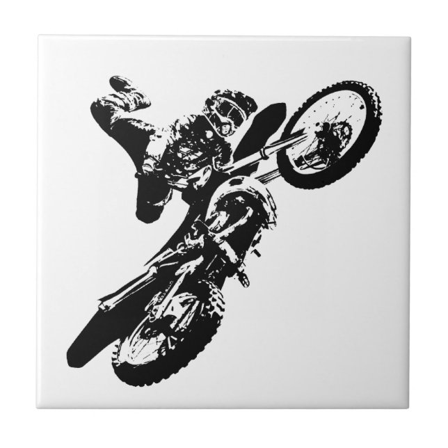 Azulejo Black White Pop Art Motocross Motoryle Sport (Frente)