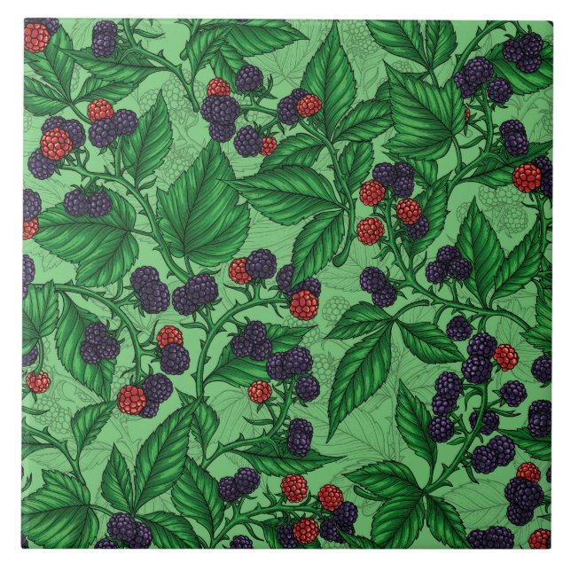 Azulejo Blackberries sobre verde (Frente)