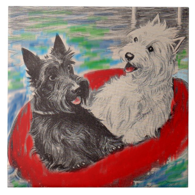 Azulejo Blackie y Whitie en una balsa (Frente)