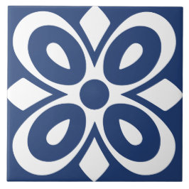 Azulejo Blanco azul abstracto floral geométrico