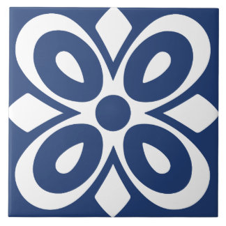Azulejo Blanco azul abstracto floral geométrico