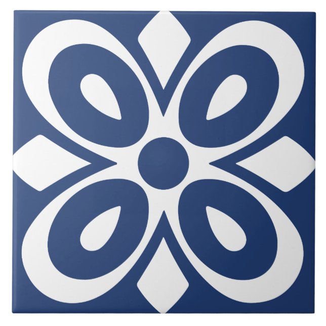 Azulejo Blanco azul abstracto floral geométrico (Frente)