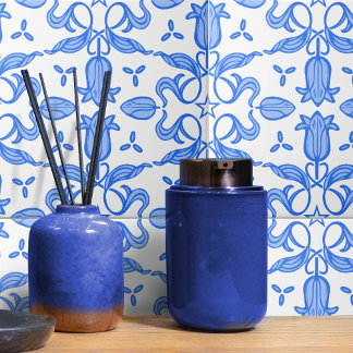 Azulejo Blanco azul estelar y tulipán
