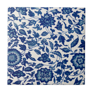 Azulejo Blanco Azul Flor Silvestre Francés Chinoiserie