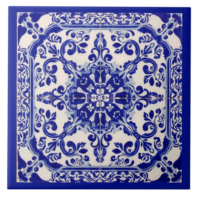 Azulejo Blanco Azul Mediterráneo (Frente)