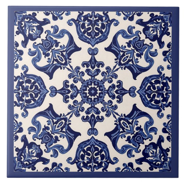 Azulejo Blanco Azul Mediterráneo (Frente)