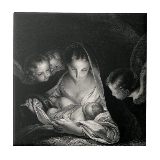 Azulejo Blanco del negro de los ángeles del Virgen María (Frente)