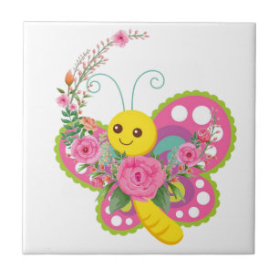 Azulejo Blanco Floral Mariposa