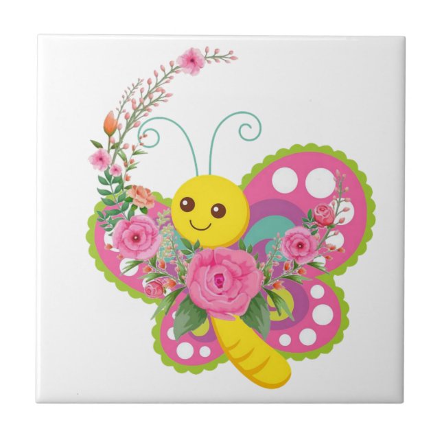 Azulejo Blanco Floral Mariposa (Frente)