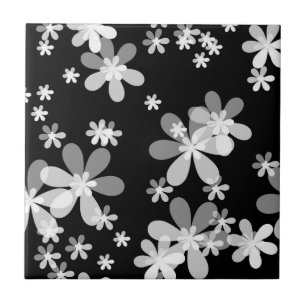 Azulejo blanco negro floral