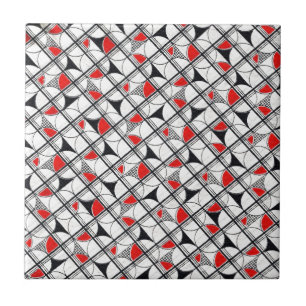 Azulejo Blanco negro rojo del modelo geométrico del