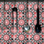 Azulejo Blanco Rojo Blanco Geométrico Étnico Kaleidoscópic<br><div class="desc">Diseño de baldosas decorativas moderno y vibrante con un patrón impecable de formas geométricas en rojo y negro sobre un fondo blanco.</div>