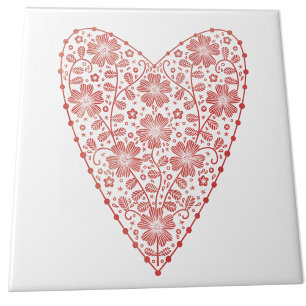 Azulejo Blanco Rojo Escandinavo Corazón