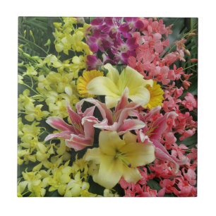 Azulejo blanco + rosa, verde + violeta, flor + flor, como