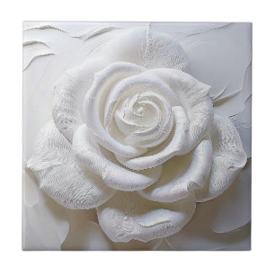 Azulejo Blanco Sobre Blanco - Rosa Esculpida