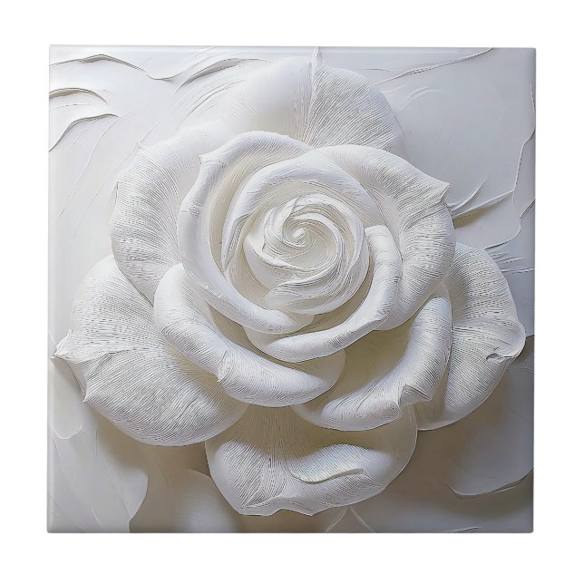 Azulejo Blanco Sobre Blanco - Rosa Esculpida (Frente)