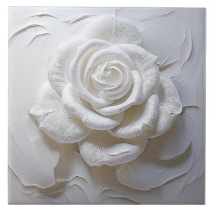 Azulejo Blanco Sobre Blanco - Rosa Esculpida