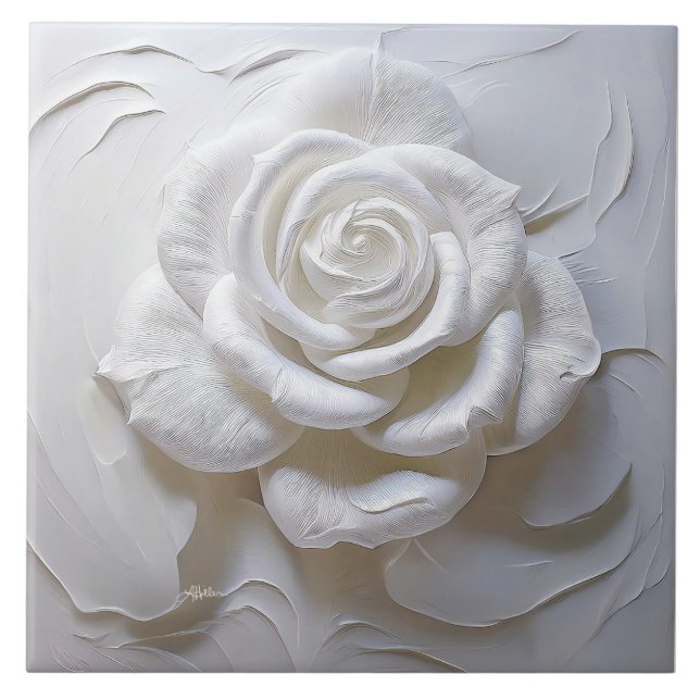 Azulejo Blanco Sobre Blanco - Rosa Esculpida (Frente)