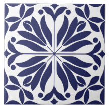 Blanco y azul Floral geométrico abstracto