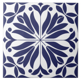 Azulejo Blanco y azul Floral geométrico abstracto