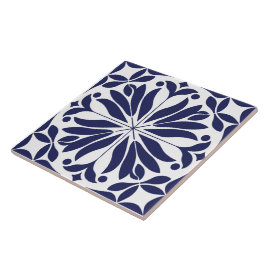 Azulejo Blanco y azul Floral geométrico abstracto