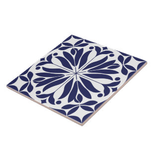 Azulejo Blanco y azul Floral geométrico abstracto