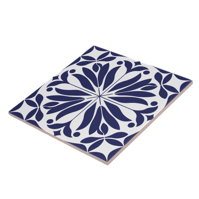 Azulejo Blanco y azul Floral geométrico abstracto (Lado)